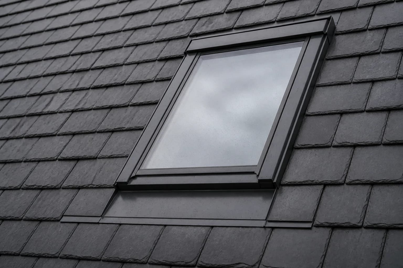Fiktives Dachfenster mit umlaufender Einfassung in Schieferdeckung